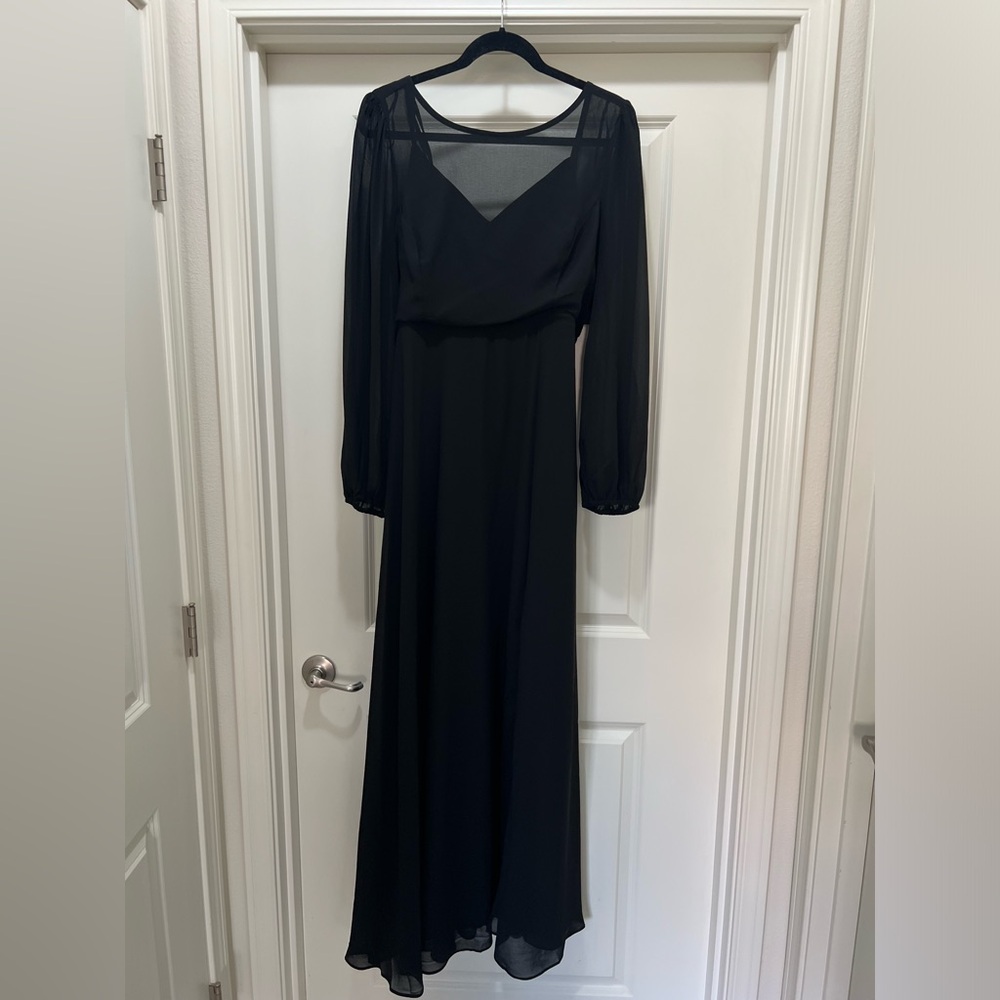 Lulu's Black Long-Sleeve Chiffon Evening Dress